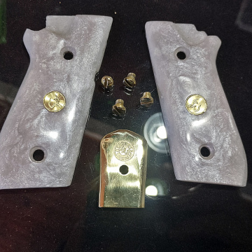Kit Tala + parafusos + plate Pistola Taurus PT92, PT917 Madrepérola Rosa
